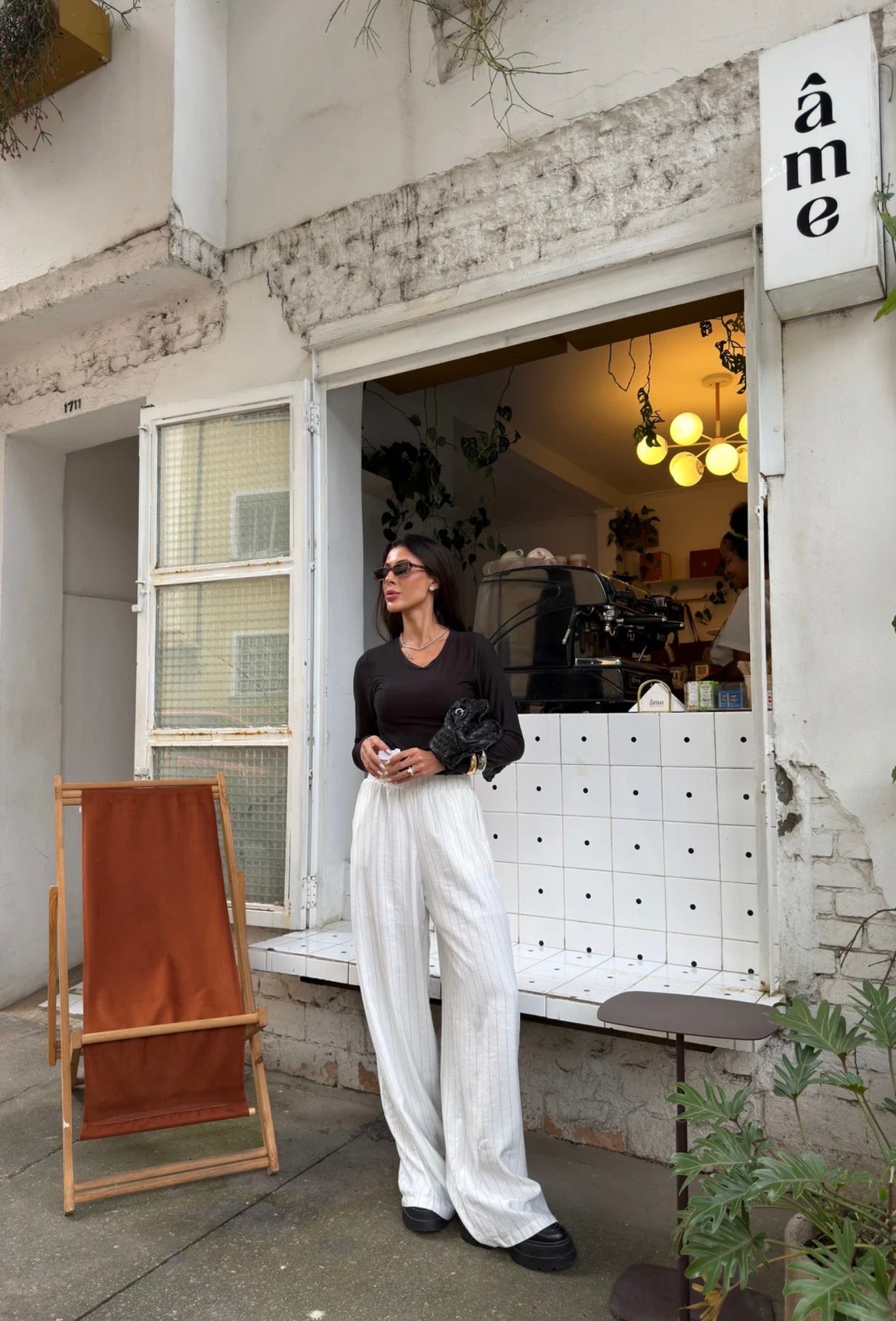 CALÇA PANTALONA RISCA DE GIZ LIA OFF WHITE