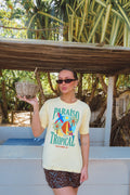 T-SHIRT ESTONADA PARAÍSO TROPICAL ARARAS AMARELO MANTEIGA