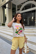 T-SHIRT ESTONADA TROPICANA (COM STRASS) OFF WHITE