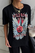 T-SHIRT ESTONADA WILD ROSE (COM STRASS) PRETA